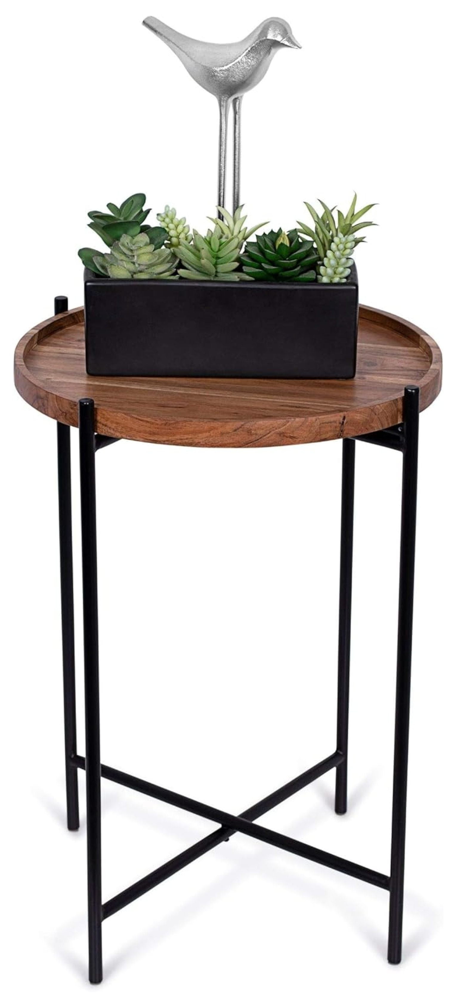 Natural Acacia Folding Side Table with Removable Tray
