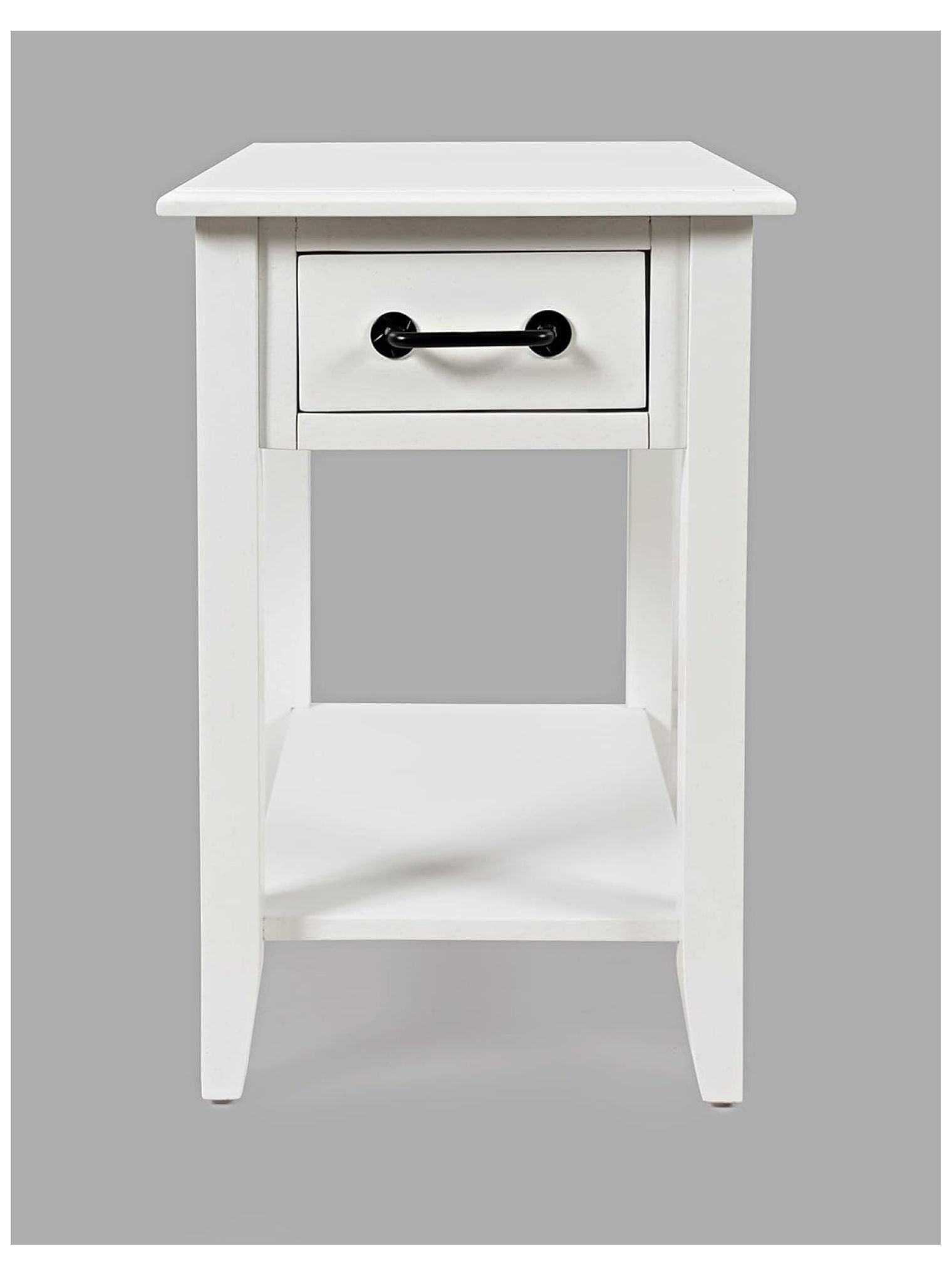 White Acacia Rectangular Chairside Table with Storage