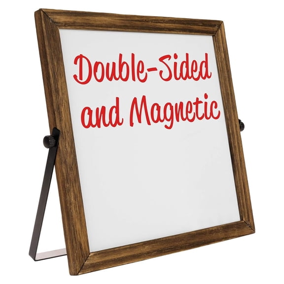 DaiZuY Rustic Double Sided 11" x 11" Whiteboard: Reversible, Double Sided, Dry Erase, Magnetic, Small, Portable, Table Top Easel Board with Stand and Wooden Frame