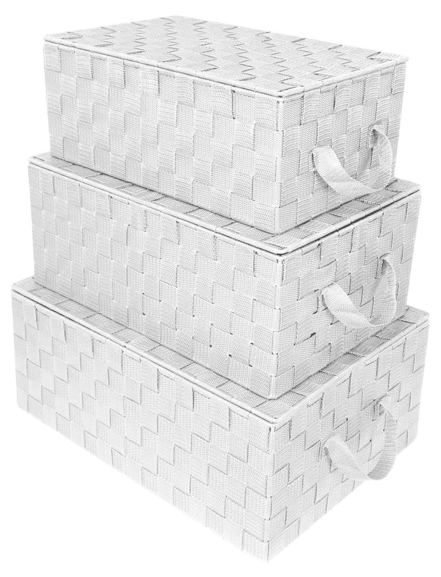 White Woven Lid Storage Basket Set