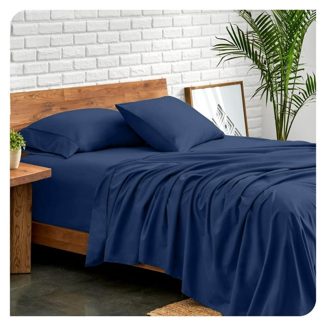 DaiZuY Split Head King Sheet Set - 1800 Ultra-Soft Microfiber Bed Sheets - Double Brushed - Deep Pockets - 4 Piece Set - FlexTop King Bedding Sheets (Split Head King, Dark Blue)