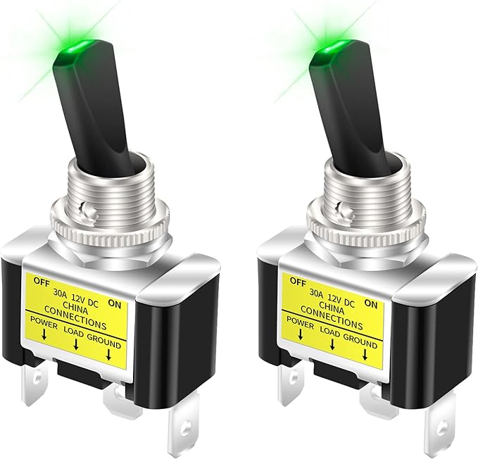 DaierTek Illuminated Toggle Switch 12V LED, Green LED Lighted Toggle