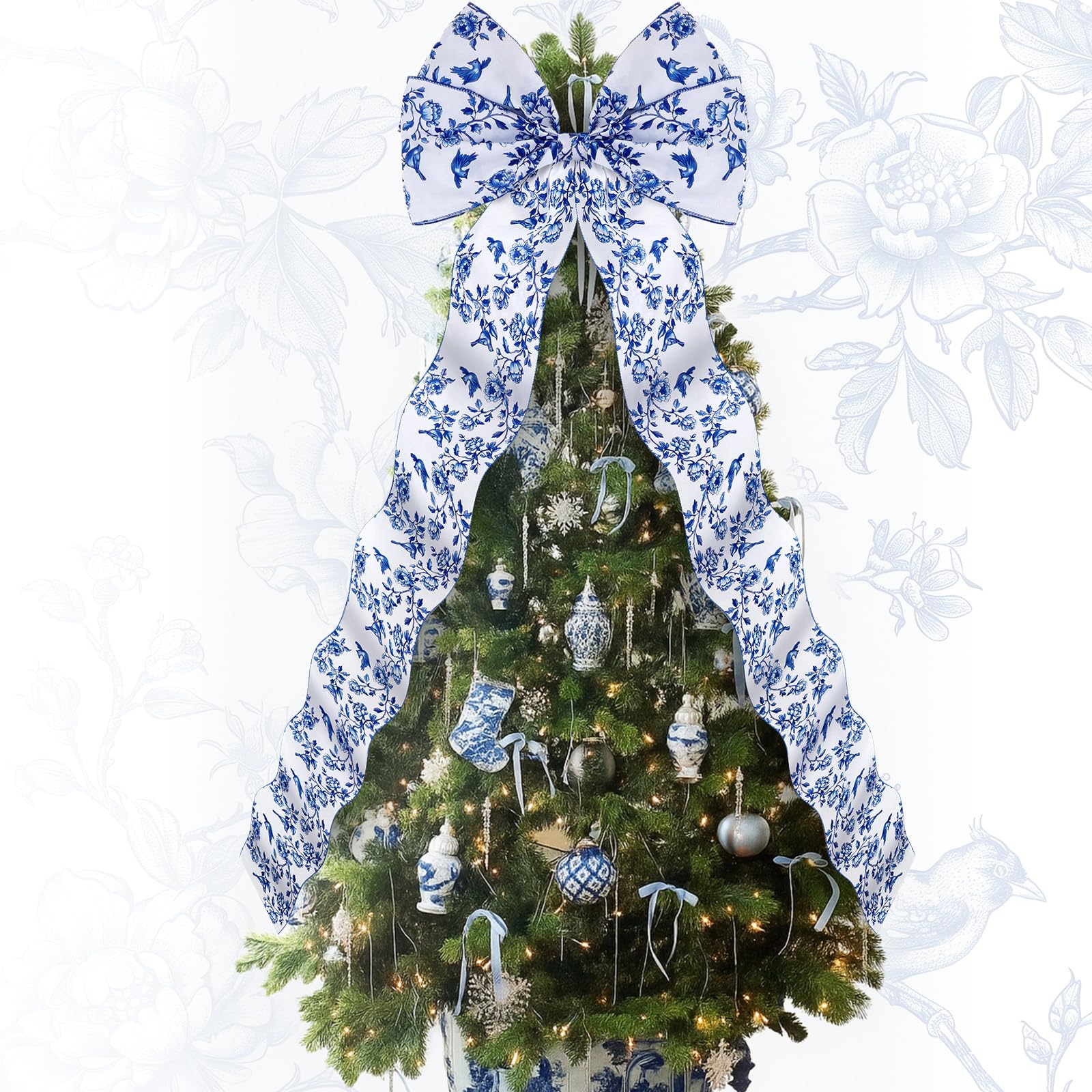 Daifunli Extra Large Blue Christmas Tree Topper Bow 47 Inches Giant ...