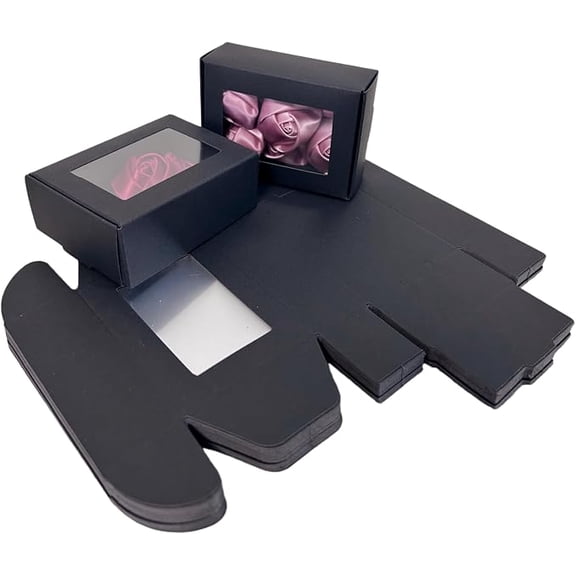 Daihellenstone 3.3 x 2.4 x 1.2 Inch Kraft Paper Boxes with Window 30pcs Soap Packaging Gift boxes with Window(Black)