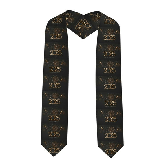 Daiia 2025 Golden On New Year Pattern Graduation Shawl Stole – Satin Graduation Stole Academic Stole Non-Slip Design-Sharp Corner