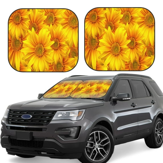 Daiia 3D Sunflowers 2PCS Car Windshield Sun Shade, Foldable Sun Shield for Car Front Window, Auto Sun Blocker Visor Protector Universal for Truck SUV Pickup-Large