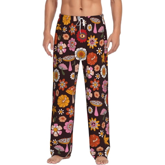 Daiia 70s Groovy Hippie Retro Men's Sleep Pant with Pockets and Drawstring,Pajama Pants-Small
