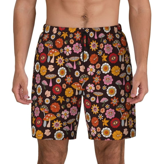 Daiia 70s Groovy Hippie Retro Mens Swim Trunks Swim Shorts Quick Dry Swim Shorts with Mesh Lining Pockets-X-Large