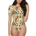 thumbnail image 1 of Daiia 70s Hippie Style Women'S Crew Neck Short Sleeve Slim Fit T Shirts Tops Basic Bodysuit Leotard Clothing-X-Large, 1 of 9