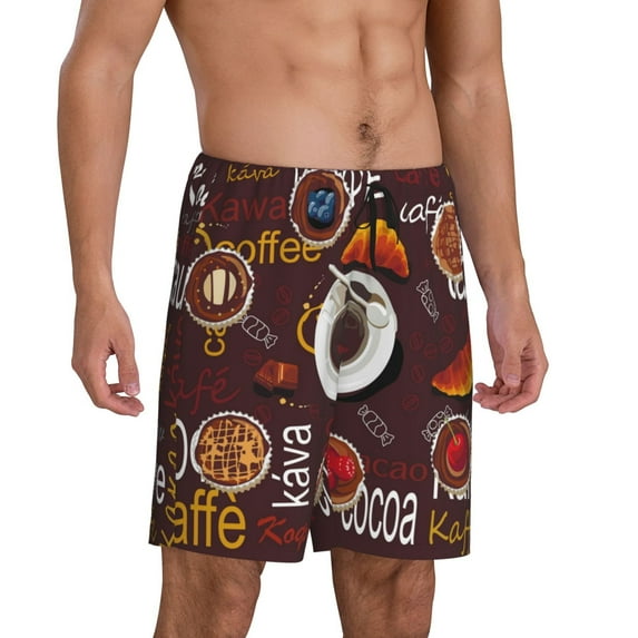 Daiia A Cup Of Black Coffee On A Saucer Mens Woven Stretch Pajama Short,Short Pajama Pants-Medium