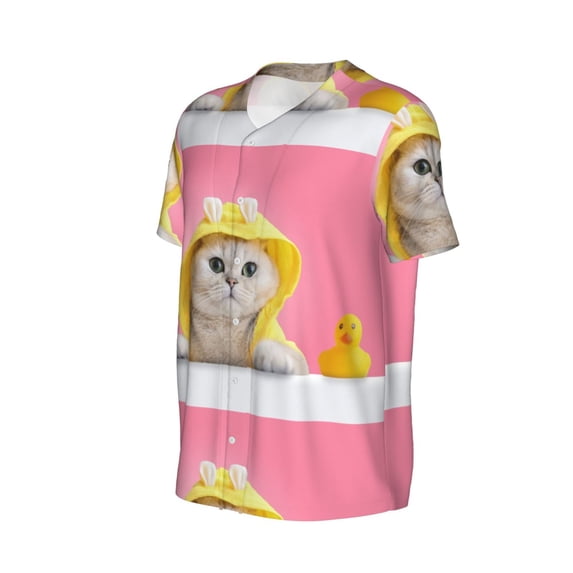 Daiia A Funny Cat Mens Baseball Jersey Button Down Shirts Short Sleeve Sports Uniforms-Large