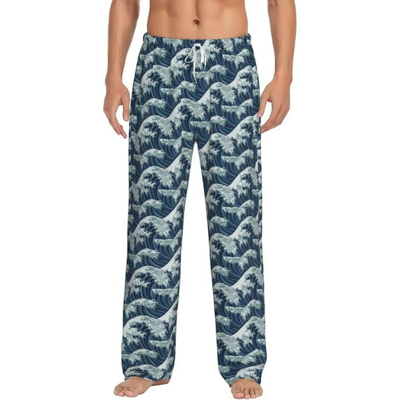 Daiia A Japanese Great Wave Men's Sleep Pant with Pockets and Drawstring,Pajama Pants-XX-Large