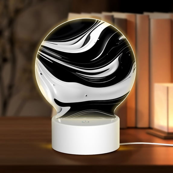 Daiia Abstract Black White Swirls Pattern Acrylic Night Light, LED Touch Light, Bedroom Night Light, Soft Glowing Lamp Perfect Gift for Mother's Day, Birthday, or Christmas