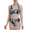 thumbnail image 1 of Daiia Abstract Blue Squares printed 2 piece Swimsuit Bikinis for Women High Waisted Racerback Bathing Suits Summer Tummy Control Scoop Neck Swimwear-X-Large, 1 of 8