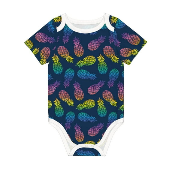Daiia Abstract Bright Pineapple Fruit Retro Printed Unisex-Baby Short Sleeve Onesies Bodysuits Baby Climbing Clothes Soft and Comfortable Romper with Expandable Shoulder Design-6 Months