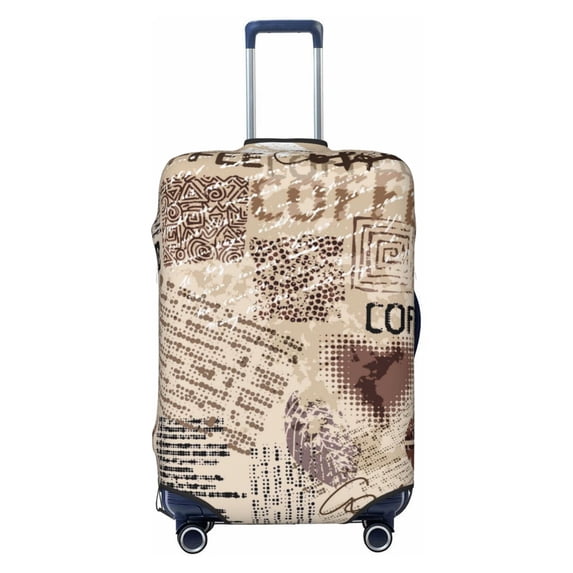 Daiia Abstract Coffee Pattern With Letters Luggage Cover, Thickened Washable Travel Luggage Covers, Elastic Unique Baggage Covers for 18-20 inch Luggage-Small