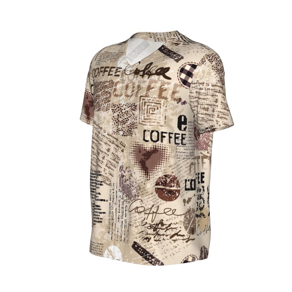 Daiia Abstract Coffee Pattern With Letters Mens Baseball Jersey Button Down Shirts Short Sleeve Sports Uniforms-Small
