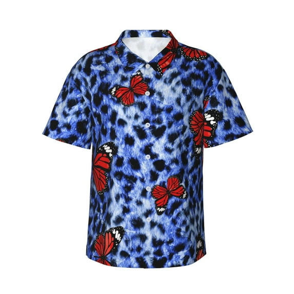 Daiia Abstract Colorful Butterflies Hawaiian Shirt for Men Gentle Cotton Regular Short Sleeve Casual-3X-Large