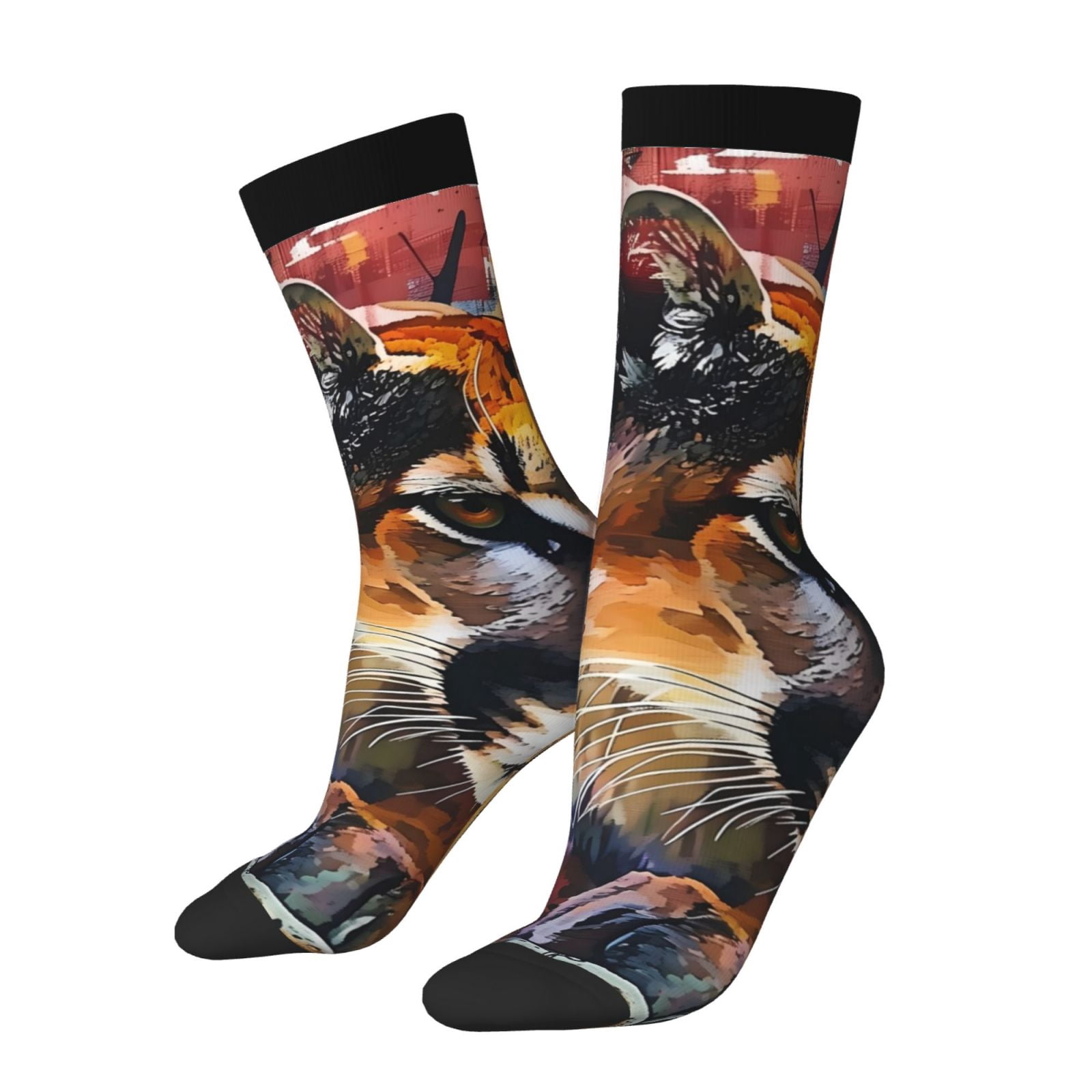 Daiia Abstract Lion Painting Print Crew Socks – Soft Breathable Long ...