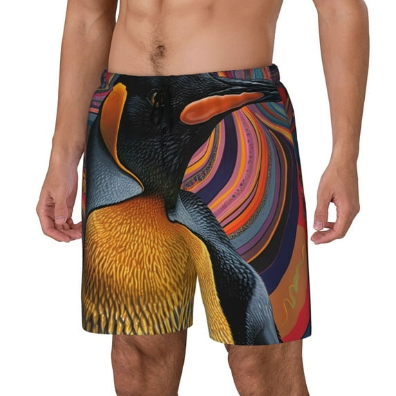 Daiia Abstract Pattern Penguin Mens Swim Trunks Swim Shorts Quick Dry Swim Shorts with Mesh Lining Pockets-Small