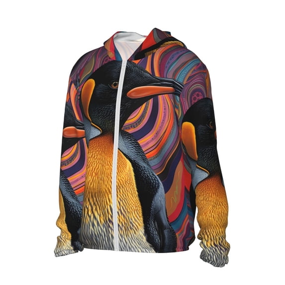 Daiia Abstract Pattern Penguin UPF 50+ Sun Protection Hoodie Jacket Lightweight Long Sleeve Sun Shirt for Women Men with Pocket Hiking Outdoor-Medium