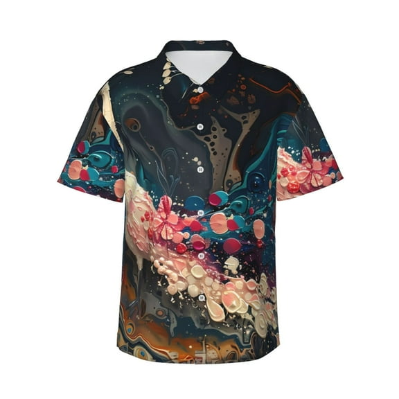 Daiia Abstract Peacock Painting Hawaiian Shirt for Men Gentle Cotton Regular Short Sleeve Casual-Small