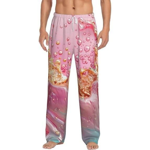 Daiia Abstract Pink Gold Splash Men's Sleep Pant with Pockets and Drawstring,Pajama Pants-X-Large