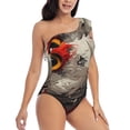 thumbnail image 1 of Daiia Abstract Red Koi Fish Art Women's One Piece Swimsuits Personalized One Shoulder Swimwear Asymmetric Ruffle Bathing Suits-Large, 1 of 8