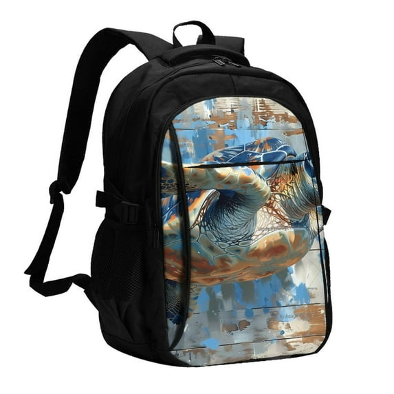Daiia Abstract Sea Turtle Pattern USB Charging Backpack for Men and Women, Anti-Theft Backpack,Travel Backpack,School Backpack,College Backpack,Laptop Backpack