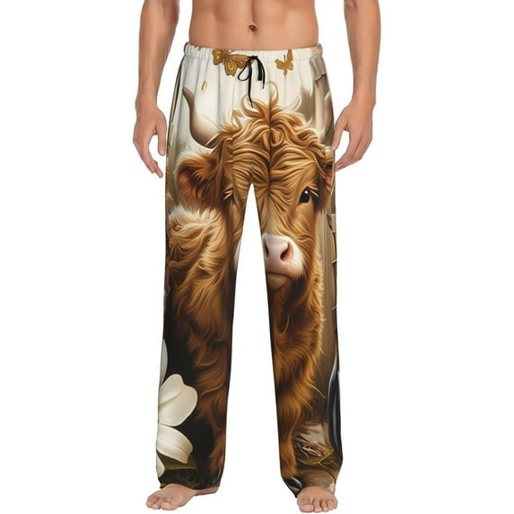 Daiia Adorable Calf Butterflies Champagne Men's Sleep Pant with Pockets and Drawstring,Pajama Pants-