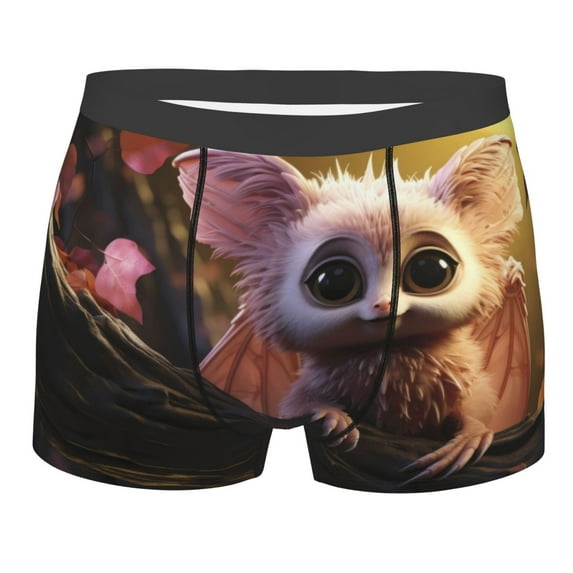 Daiia Adorable Fluffy Bat Men's Underwear Boxer Briefs, Cotton Stretch Moisture-Wicking Underwear-Large