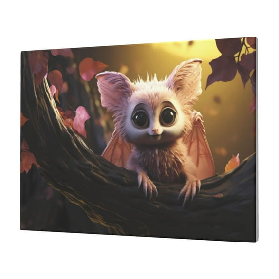 Daiia Adorable Fluffy Bat Print Canvas Decorative Picture – 30x40in Artistic Wall Art, Ready-to-Hang Canvas Print for Living Room（Horizontal）