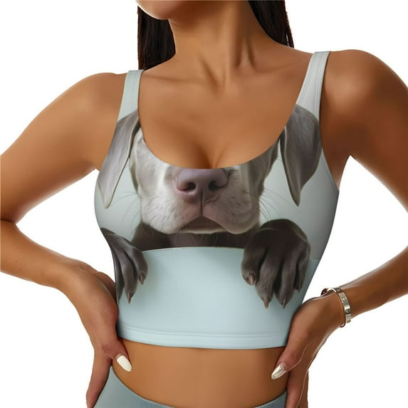 Daiia Adorable Puppy Portrait Printed Women's Sports Bra, Breathable Activewear Bra with U-Back Design and Removable Pads, Comfortable and Supportive for Yoga, Workout-Medium