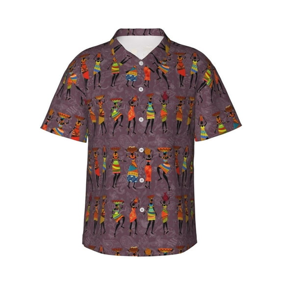 Daiia African Women Hawaiian Shirt for Men Gentle Cotton Regular Short Sleeve Casual-Small