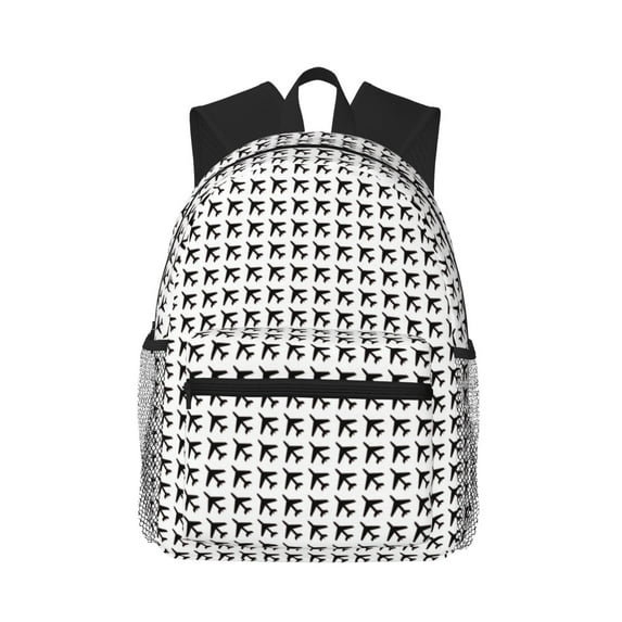 Daiia Airplane School Backpack for Men Women, Unisex Large Waterproof Bookbag Schoolbag Casual Daypack for High School/College/Teens/Travel/Work Black
