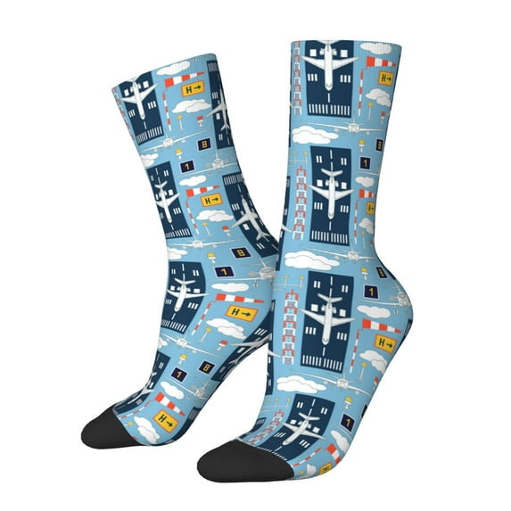 Daiia Airplanes and Aviation Signs Print Crew Socks – Soft Breathable Long Socks for Men & Women, Moisture-Wicking & Comfortable Daily Wear Socks, One-Size Fits Most (US 5-11)