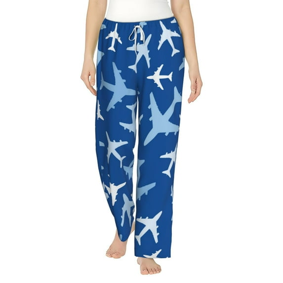 Daiia Airplanes in the Sky Women's Sleep Pant with Pockets and Drawstring,Pajama Pants-Large