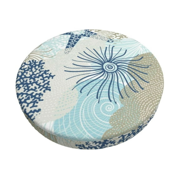 Daiia Algae Corals and Seashells Stool Covers Round,Round Bar Stool Covers Waterproof Bar Chair Covers Washable Stool Cushion Slipcover for 12-14 Inch Chair-12 inch