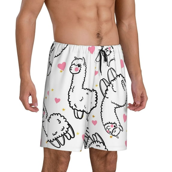 Daiia Alpacas and Hearts Mens Woven Stretch Pajama Short,Short Pajama Pants-4X-Large
