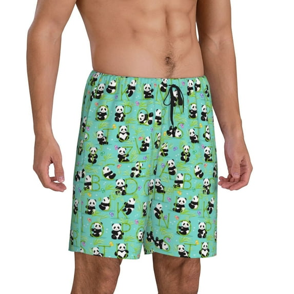 Daiia Alphabet And Panda Mens Woven Stretch Pajama Short,Short Pajama Pants-Small