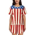 thumbnail image 1 of Daiia America Flags2 Pattern Womens Pajama Sets Short Sleeve Pajamas for Women Sets Soft Lounge Sets Casual Round Neck Sleepwear PJS-Small, 1 of 7