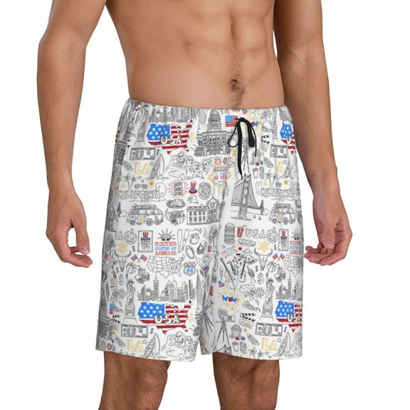 Daiia America Landmarks2 Mens Woven Stretch Pajama Short,Short Pajama Pants-Small