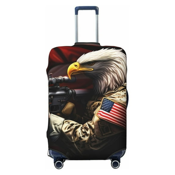 Daiia American Bald Eagle Warrior Luggage Cover, Thickened Washable Travel Luggage Covers, Elastic Unique Baggage Covers for 18-20 inch Luggage-Large