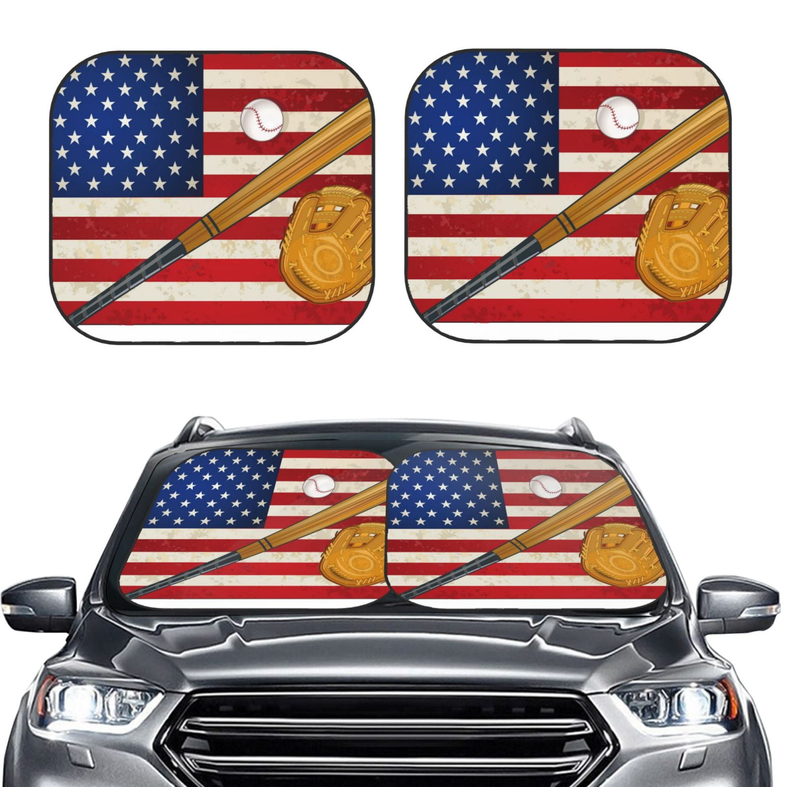 Daiia American Flag And Baseball 2PCS Car Windshield Sun Shade ...