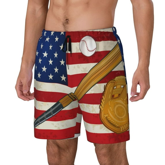 Daiia American Flag And Baseball Mens Swim Trunks Swim Shorts Quick Dry Swim Shorts with Mesh Lining Pockets-Medium