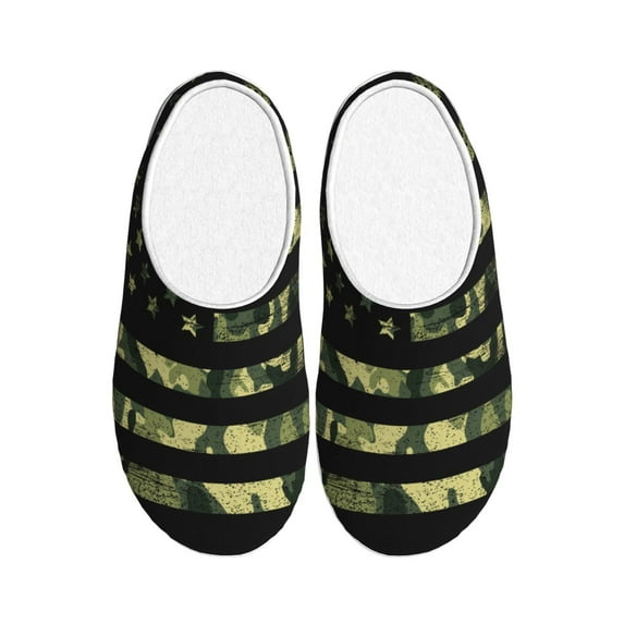 Daiia American Flag Camo Print Women’s Fuzzy Slippers Memory Foam Lightweight House Shoes Cozy Loafer Flannel House Shoes-42/43