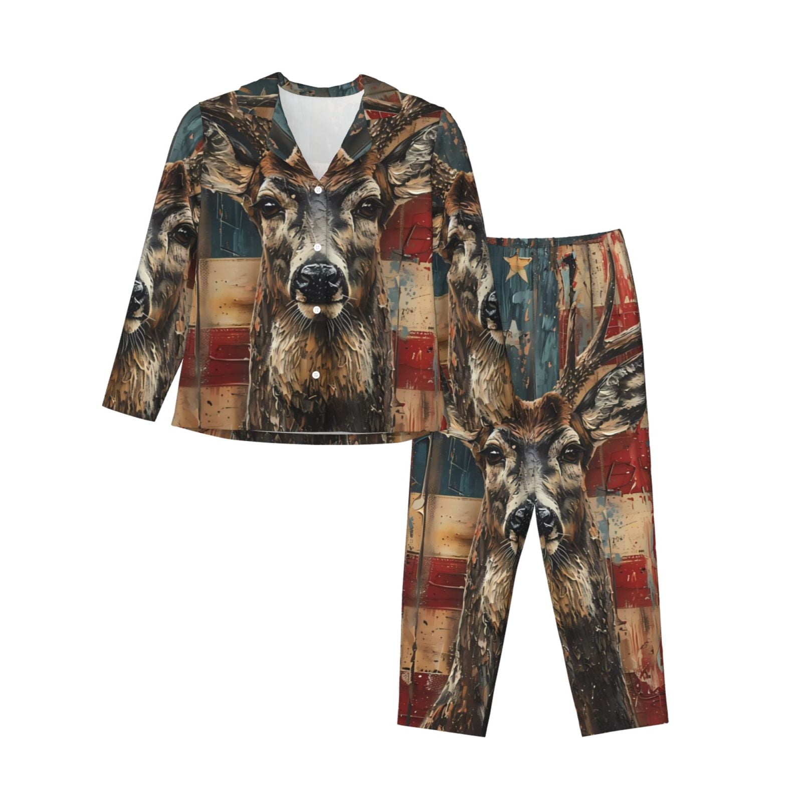 2-Piece Deer Print Regular Fit Knit Pajama Set main image 1