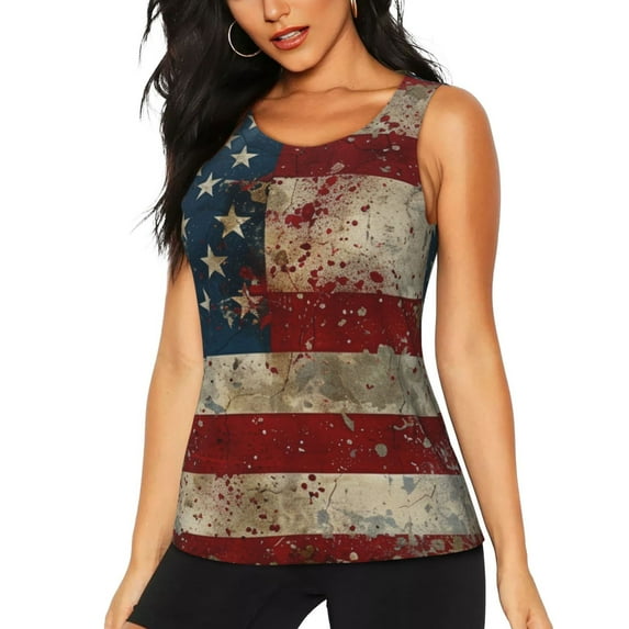 Daiia American Flag1 Printed Womens Workout Tops for Women Quick-dry Tank Tops Mesh Yoga Shirts Athletic Running Tank Tops Sleeveless Gym Clothes-X-Large