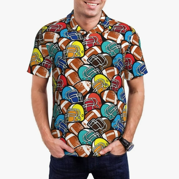 Daiia American Football Pattern Men’s Polo Shirts,Solid Deck Shirt,Classic Fit, Breathable Cotton Polo for Casual and Sport Wear-4X-Large