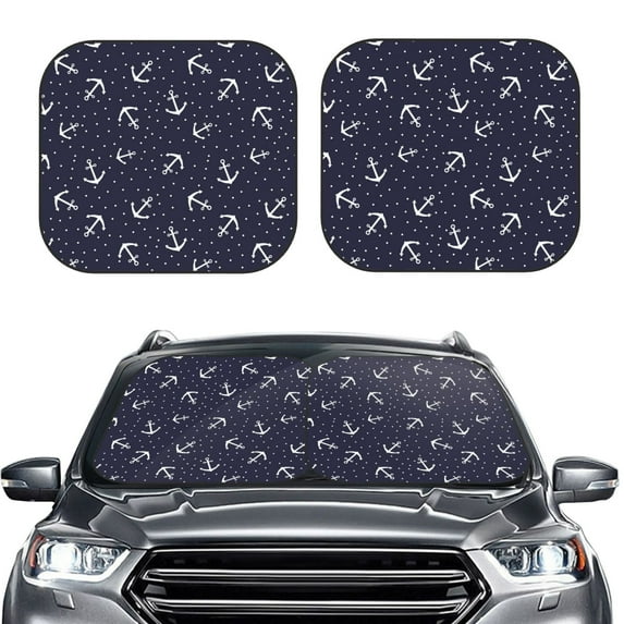Daiia Anchor 2PCS Car Windshield Sun Shade, Foldable Sun Shield for Car Front Window, Auto Sun Blocker Visor Protector Universal for Truck SUV Pickup-Large